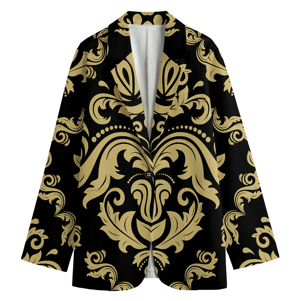 Black And Beige Damask Pattern Print Women's Blazer