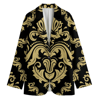 Black And Beige Damask Pattern Print Women's Blazer