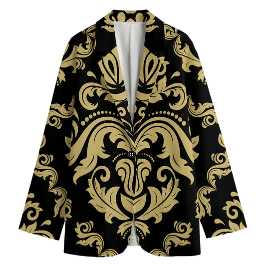Black And Beige Damask Pattern Print Women's Blazer