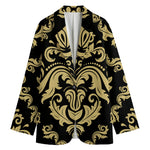 Black And Beige Damask Pattern Print Women's Blazer