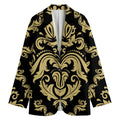 Black And Beige Damask Pattern Print Women's Cotton Blazer