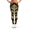 Black And Beige Damask Pattern Print Women's Leggings