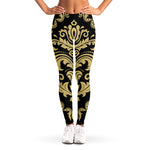 Black And Beige Damask Pattern Print Women's Leggings