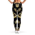 Black And Beige Damask Pattern Print Women's Leggings