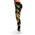 Black And Beige Damask Pattern Print Women's Leggings