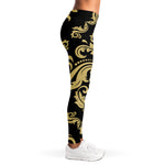 Black And Beige Damask Pattern Print Women's Leggings