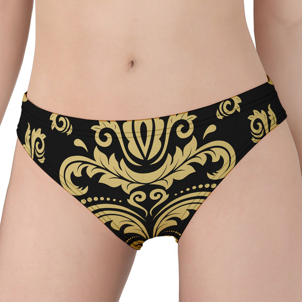 Black And Beige Damask Pattern Print Women's Panties