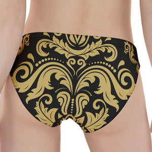 Black And Beige Damask Pattern Print Women's Panties