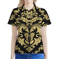 Black And Beige Damask Pattern Print Women's Polo Shirt
