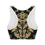 Black And Beige Damask Pattern Print Women's Sports Bra