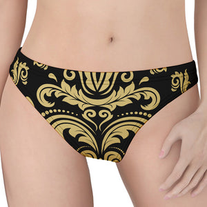 Black And Beige Damask Pattern Print Women's Thong