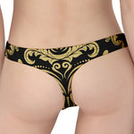 Black And Beige Damask Pattern Print Women's Thong