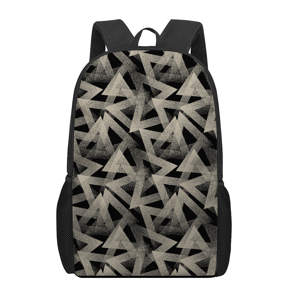 Black And Beige Geometric Triangle Print 17 Inch Backpack