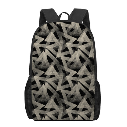 Black And Beige Geometric Triangle Print 17 Inch Backpack