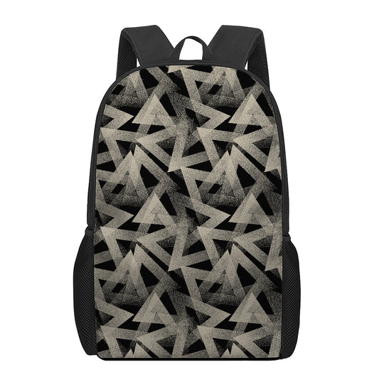 Black And Beige Geometric Triangle Print 17 Inch Backpack