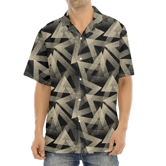 Black And Beige Geometric Triangle Print Aloha Shirt