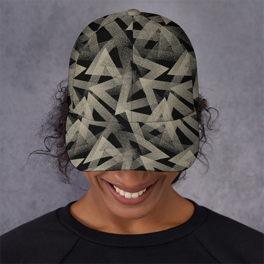 Black And Beige Geometric Triangle Print Baseball Cap