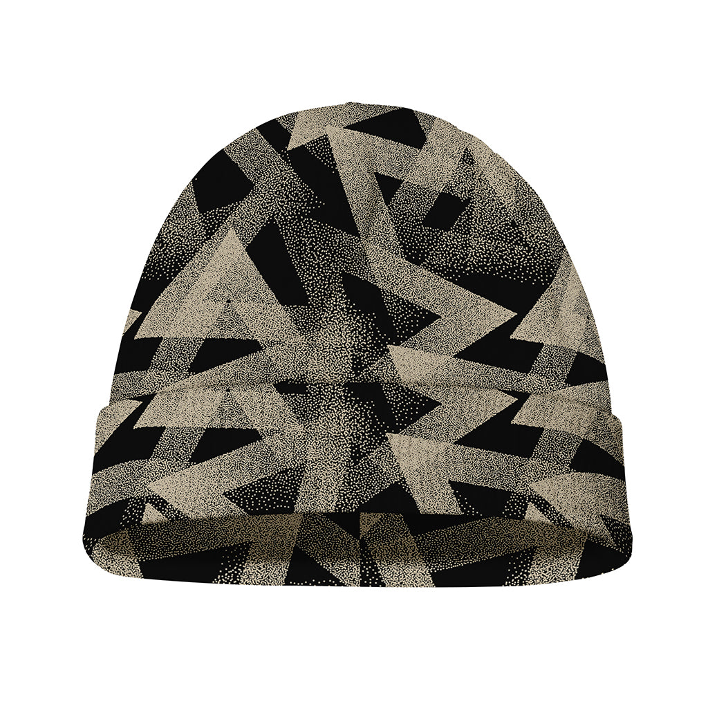 Black And Beige Geometric Triangle Print Beanie