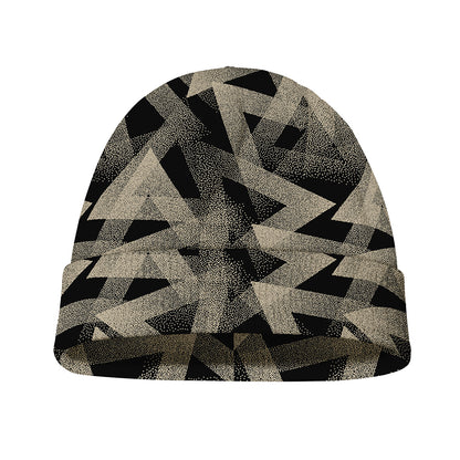 Black And Beige Geometric Triangle Print Beanie