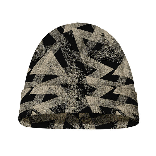Black And Beige Geometric Triangle Print Beanie