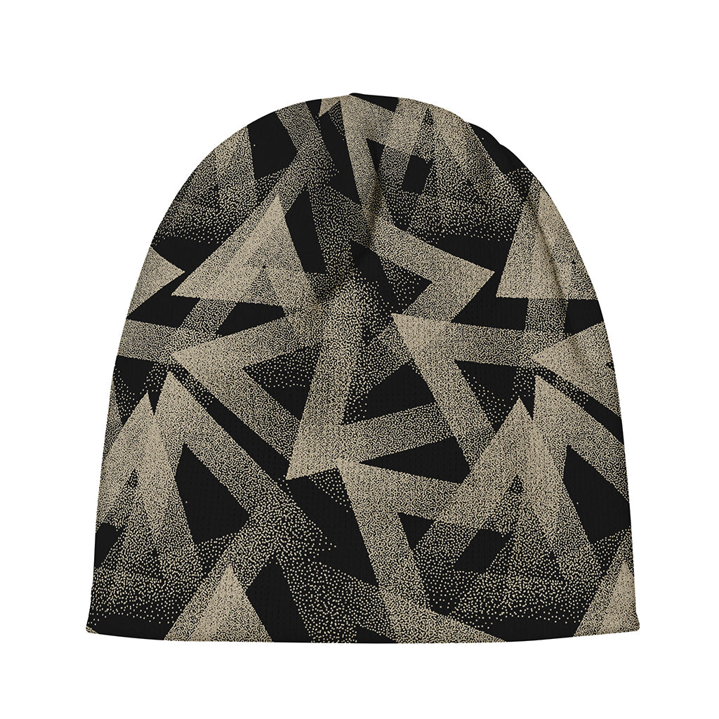 Black And Beige Geometric Triangle Print Beanie