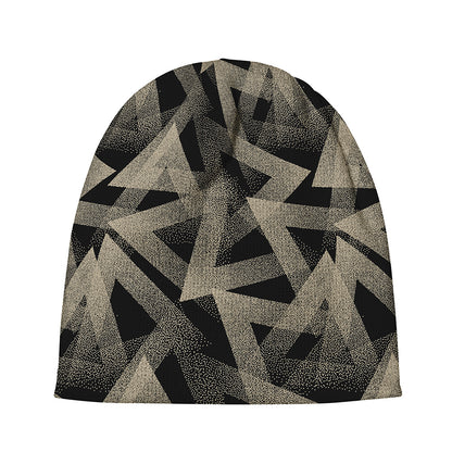 Black And Beige Geometric Triangle Print Beanie