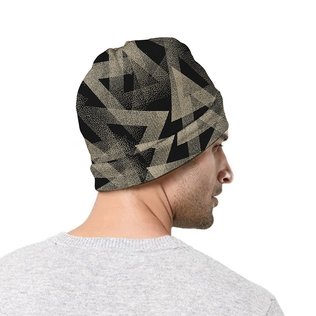 Black And Beige Geometric Triangle Print Beanie