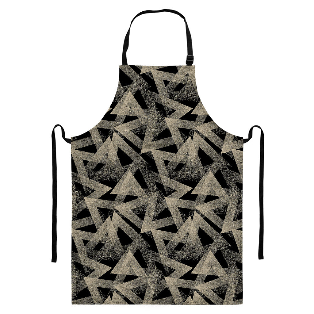 Black And Beige Geometric Triangle Print Bib Apron With Pocket