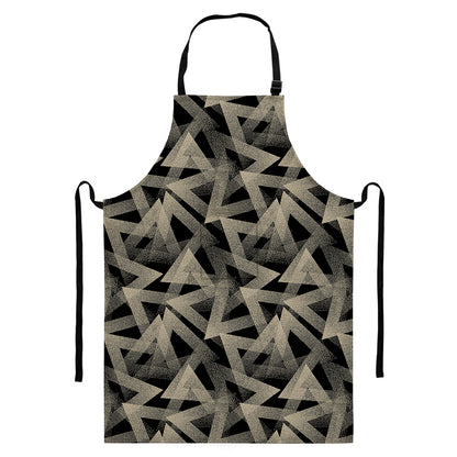 Black And Beige Geometric Triangle Print Bib Apron With Pocket