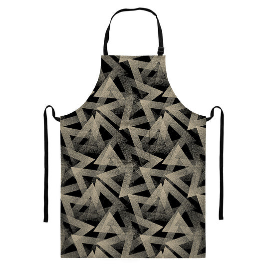 Black And Beige Geometric Triangle Print Bib Apron With Pocket