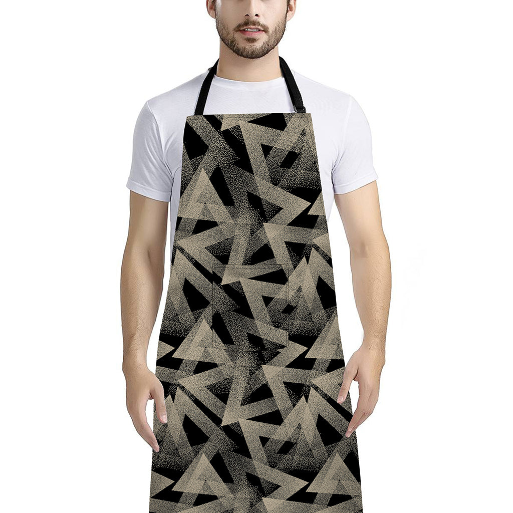 Black And Beige Geometric Triangle Print Bib Apron With Pocket