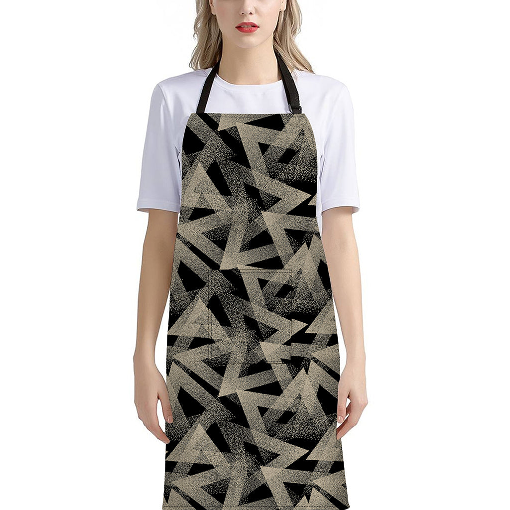 Black And Beige Geometric Triangle Print Bib Apron With Pocket