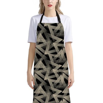 Black And Beige Geometric Triangle Print Bib Apron With Pocket