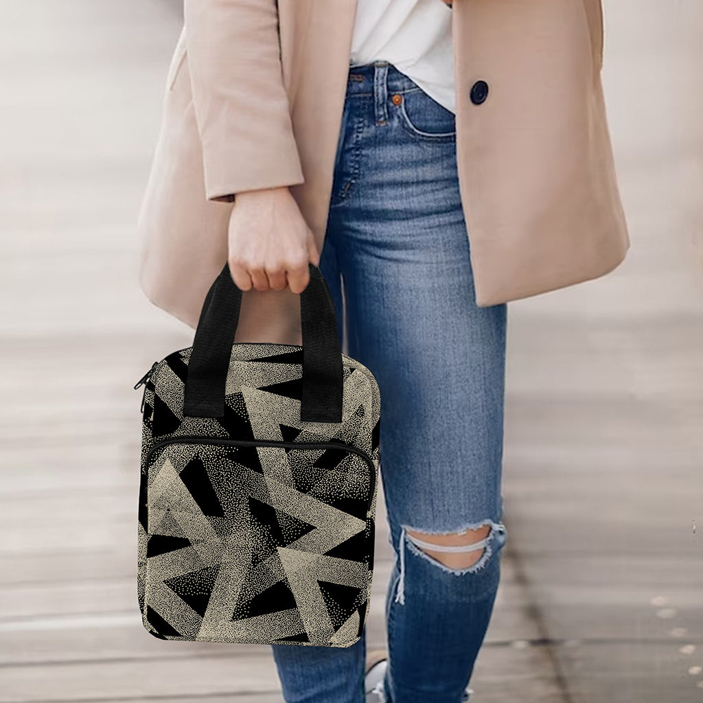 Black And Beige Geometric Triangle Print Bible Tote Bag