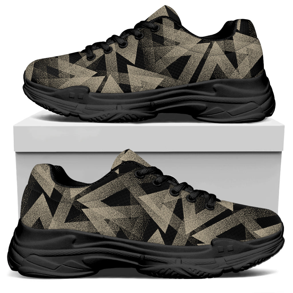 Black And Beige Geometric Triangle Print Black Chunky Shoes