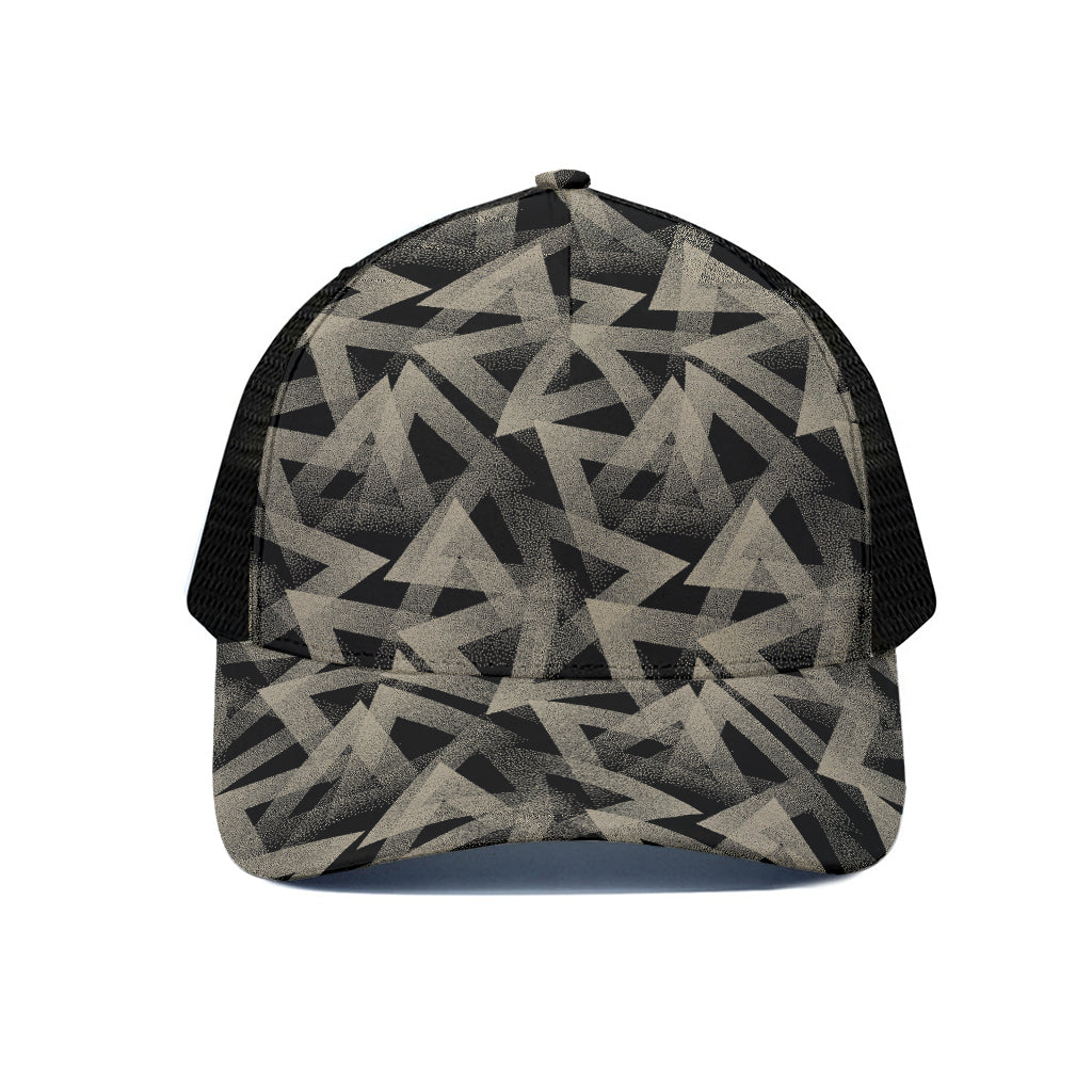 Black And Beige Geometric Triangle Print Black Mesh Trucker Cap