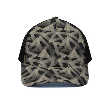 Black And Beige Geometric Triangle Print Black Mesh Trucker Cap