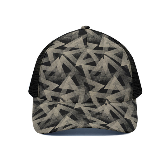 Black And Beige Geometric Triangle Print Black Mesh Trucker Cap