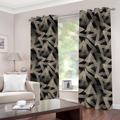 Black And Beige Geometric Triangle Print Blackout Grommet Curtains