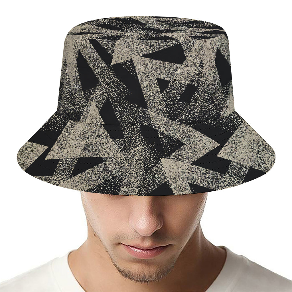 Black And Beige Geometric Triangle Print Bucket Hat
