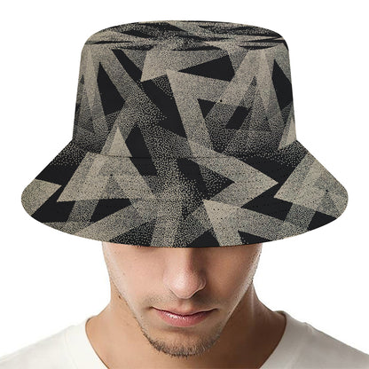 Black And Beige Geometric Triangle Print Bucket Hat