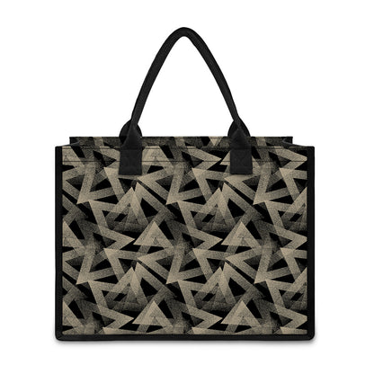 Black And Beige Geometric Triangle Print Canvas Tote Bag