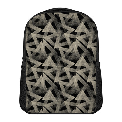 Black And Beige Geometric Triangle Print Casual Backpack