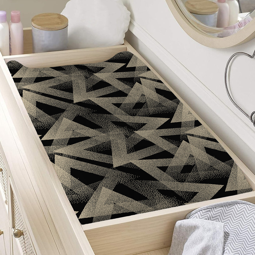 Black And Beige Geometric Triangle Print Changing Pad Cover