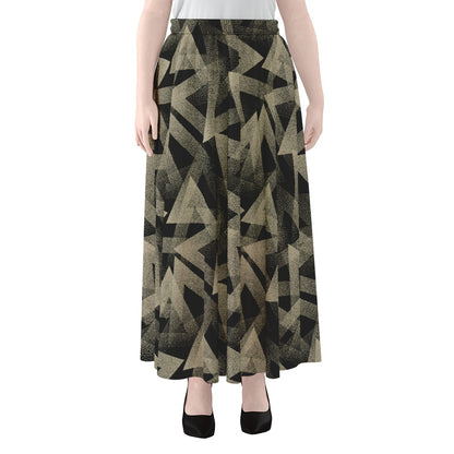 Black And Beige Geometric Triangle Print Chiffon Maxi Skirt
