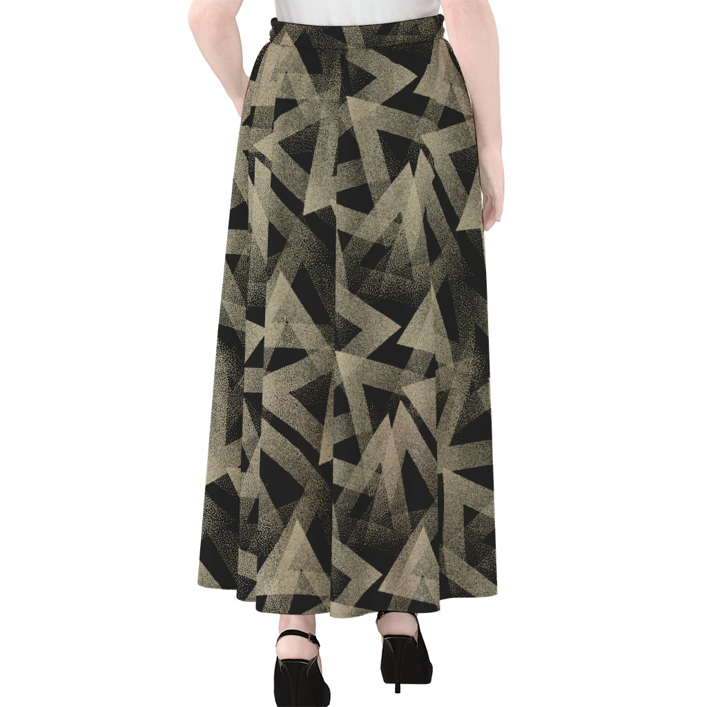 Black And Beige Geometric Triangle Print Chiffon Maxi Skirt