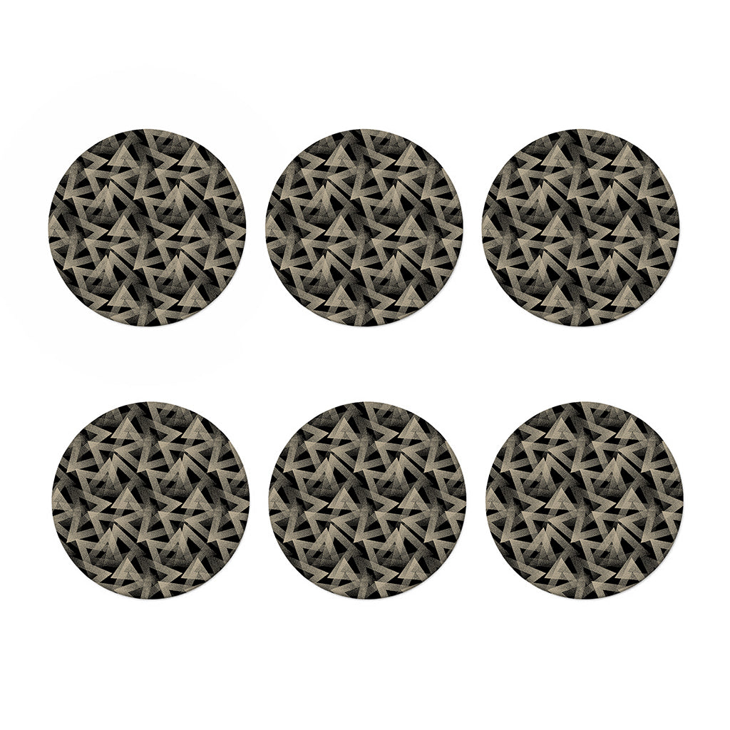 Black And Beige Geometric Triangle Print Coaster Set