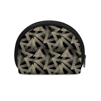 Black And Beige Geometric Triangle Print Coin Purse