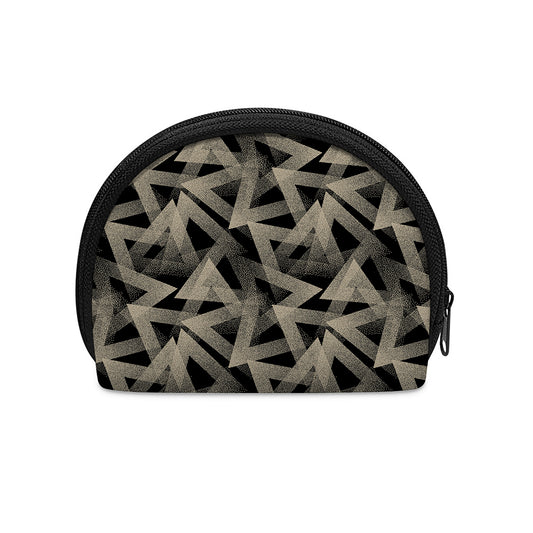 Black And Beige Geometric Triangle Print Coin Purse