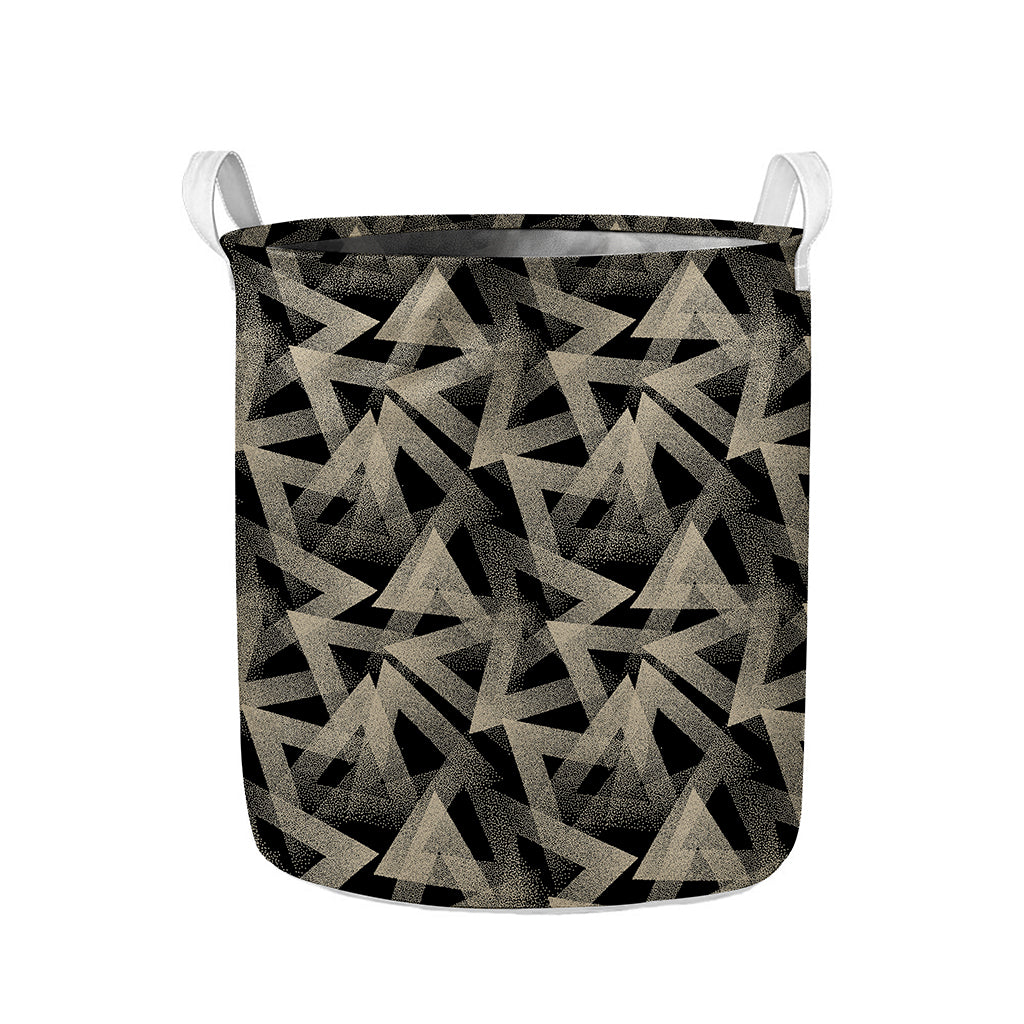 Black And Beige Geometric Triangle Print Collapsible Laundry Basket